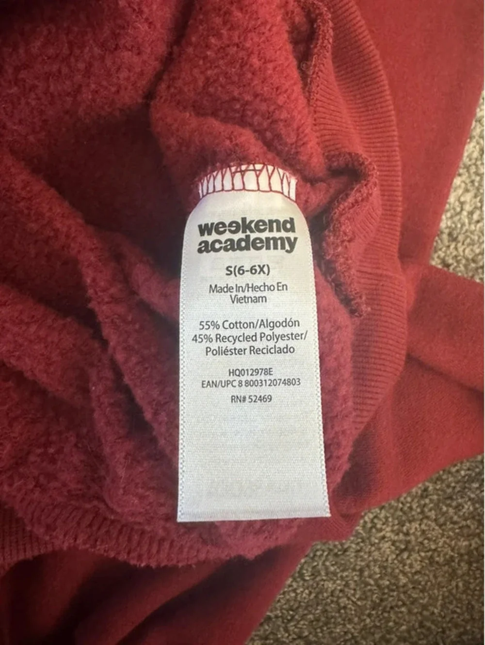 Girl’s weekend academy maroon two piece sweatsuit size small 6/6X